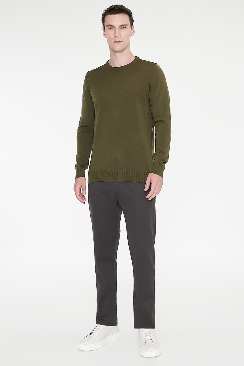 Ac&Co / Altınyıldız Classics Erkek Kahverengı Pamuklu Standart Fit Normal Kesim Beli Lastikli Diagonal Desenli Örme Pant