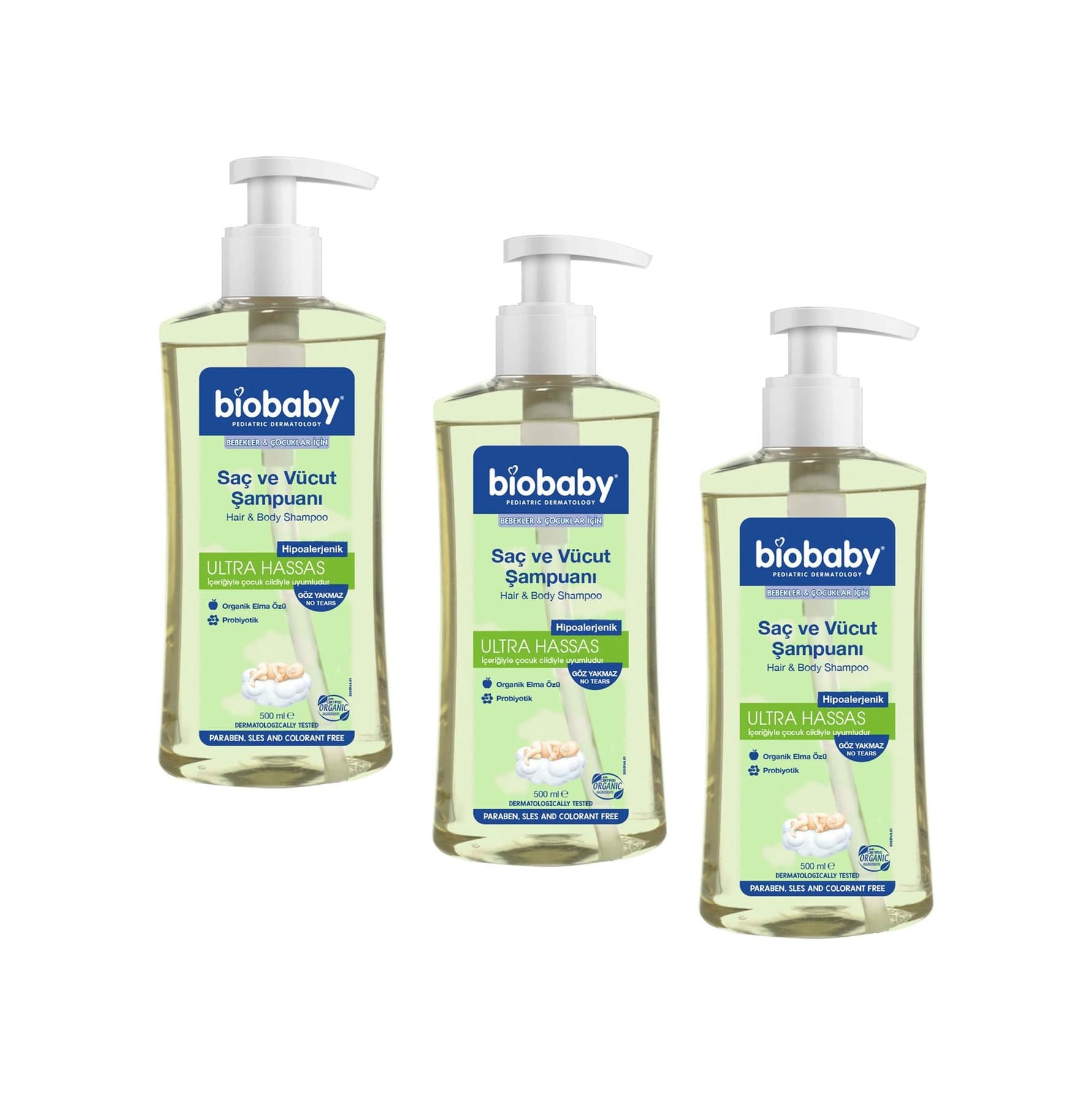 Biobaby Ultra Hassas Bebek Saç Ve Vücut Şampuanı 3 x 500 ML