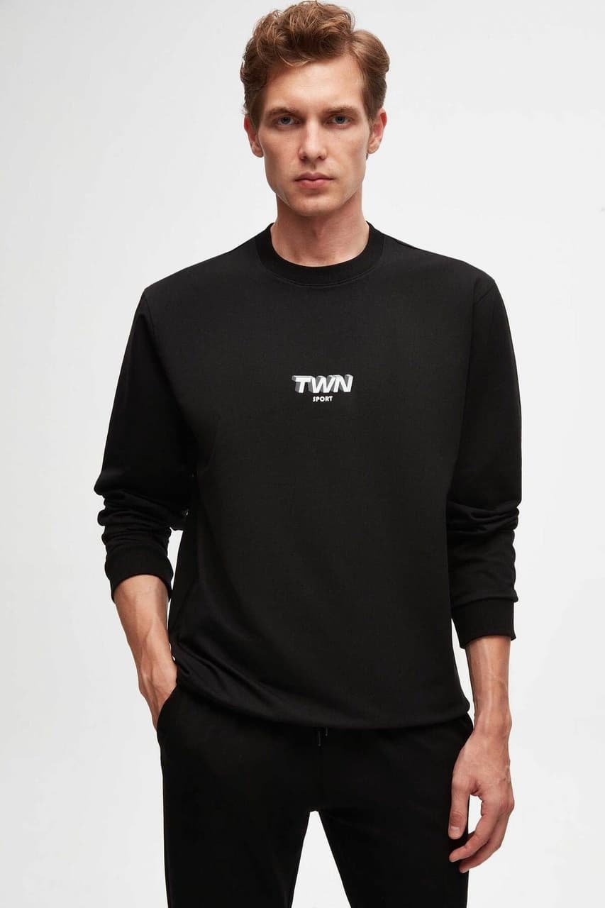 Twn Relaxed Fit Baskılı Erkek Sweatshirt 2ECE25ORT2791 - Siyah