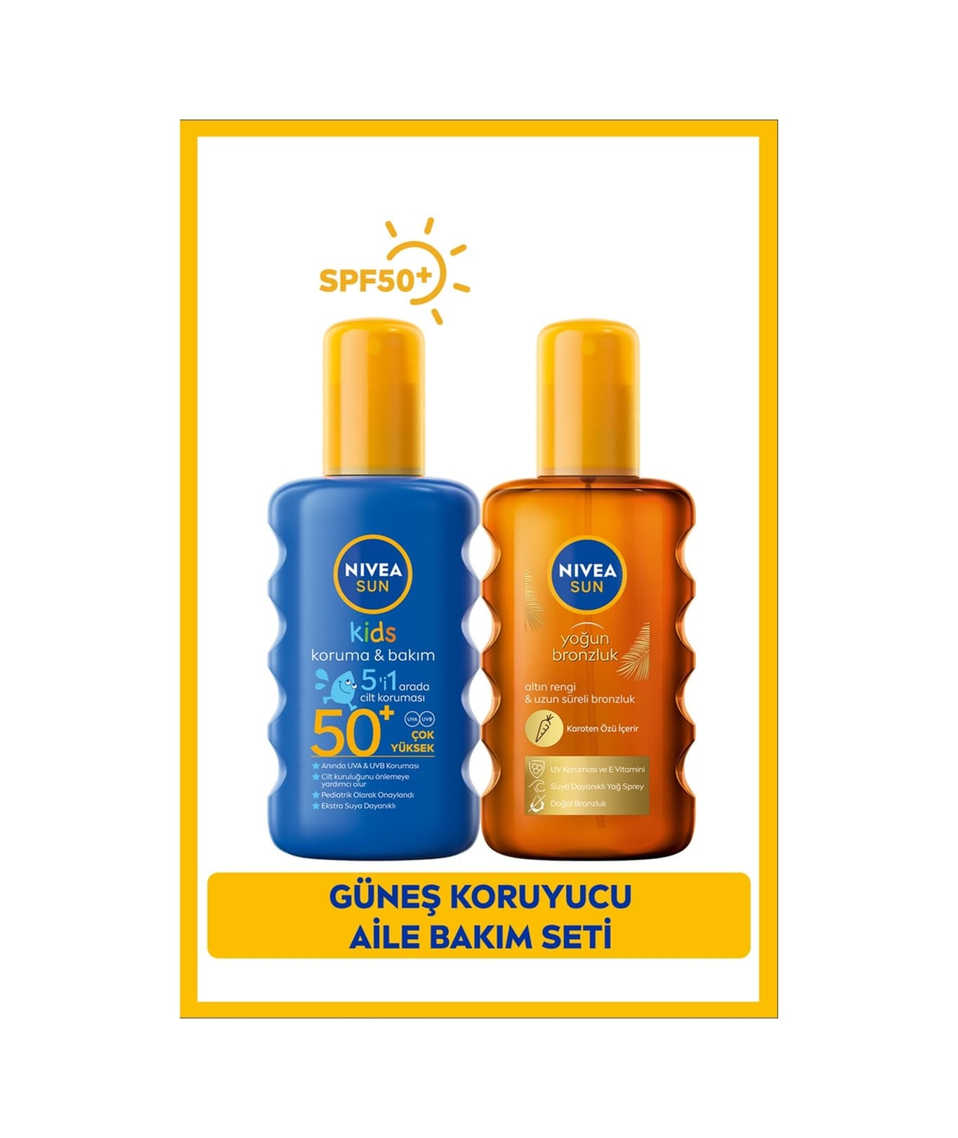 Nivea Kids 5'i 1 Arada Güneş Kremi SPF50+ 200 ML + Bronzlaştırıcı Güneş Yağı 200 ML