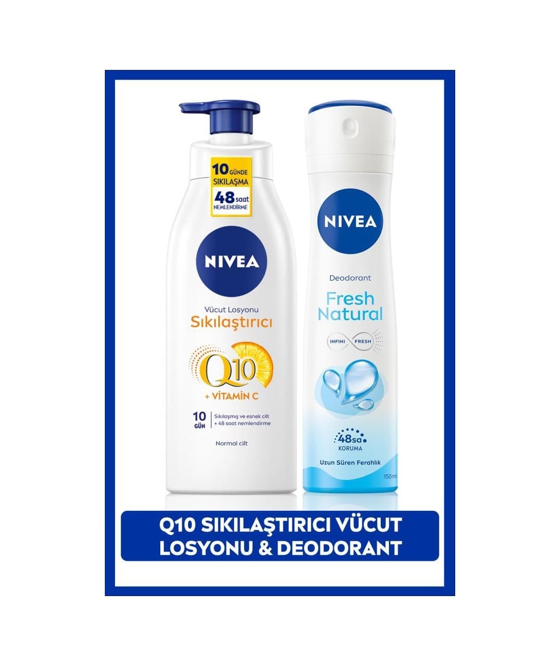 Nivea Q10 Sıkılaştırıcı ve Nemlendirici Vücut Losyonu 400 ML + Fresh Natural Kadın Sprey Deodorant 150 ML