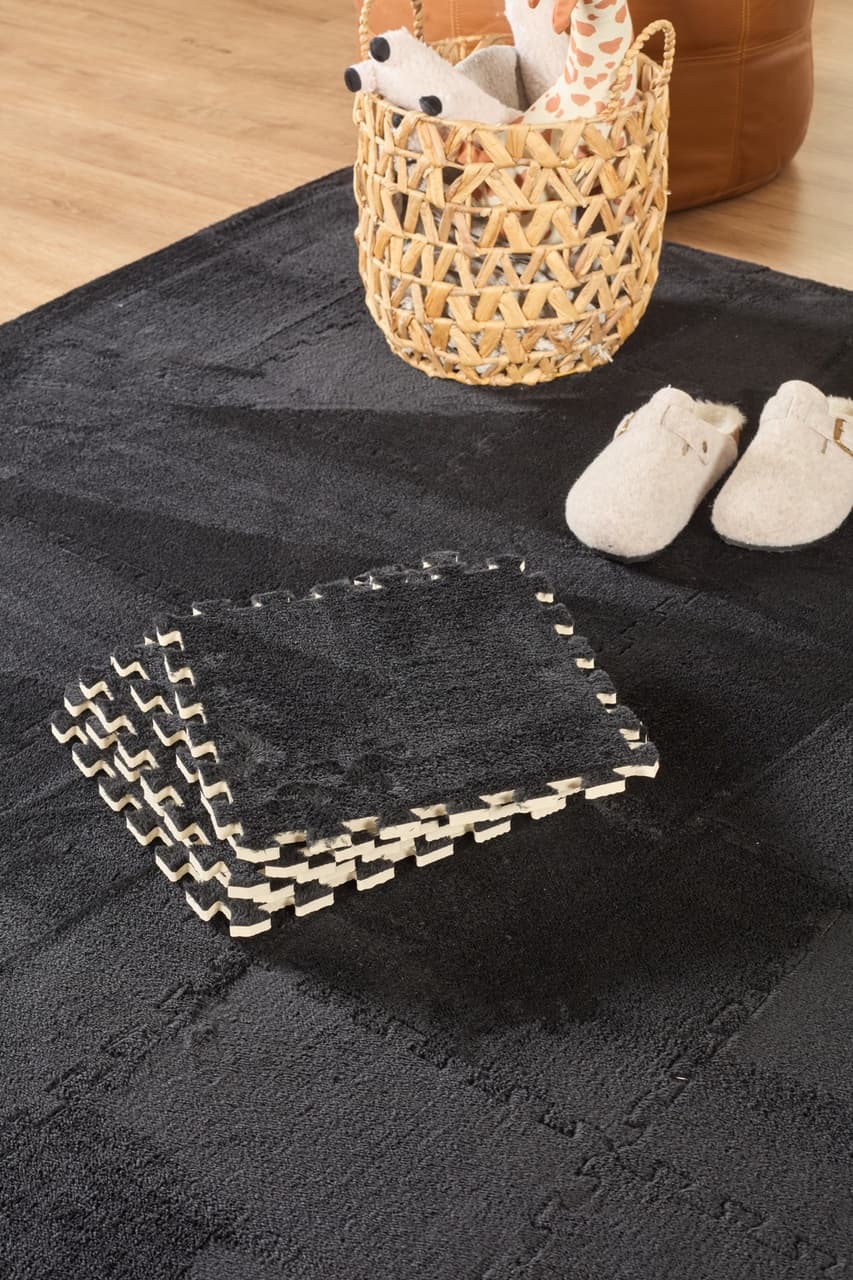 Puzzle Mat Siyah 30x30 CM 4 Parça Bebek Çocuk Genç Odası Halısı Bebek Çocuk Genç Odası Halısı