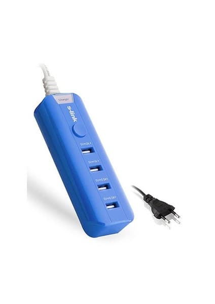 S-Link Sl-M4 Akıllı Telefonlar Ve Tablet 4000Mah 4*Usb Port Mavi Ev Şarj Adaptör