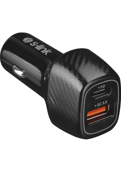 S-Link SL-AC51PD 36W Pd 3.0 Lightining 3.4A Hızlı Şarj Pd 18 W+Usb Qc 3.0 Siyah Araç Şarj Cihazı