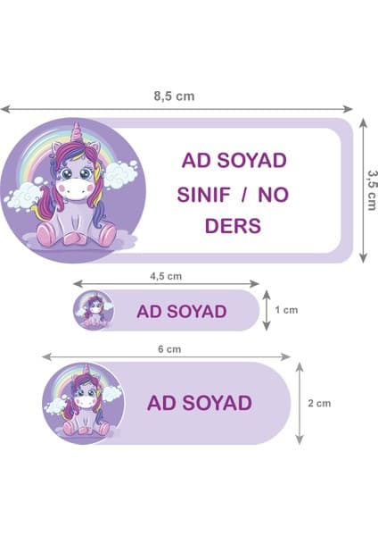 Kutu Ambalaj Okul Etiketi Defter, Kalem Sticker Unicorn 56 Adet