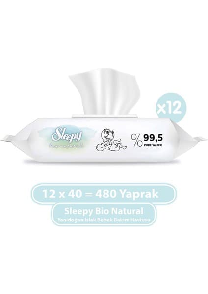 Sleepy Bio Natural Yenidoğan Islak Bebek Bakım Havlusu 12X40 (480 Yaprak)