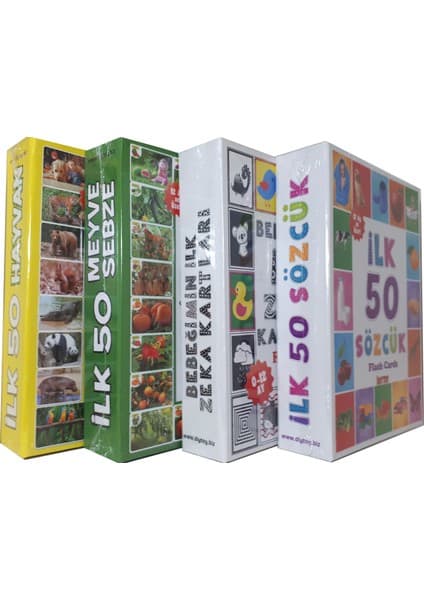 DIYTOY 4'lü Eğitim Seti (İlk 50 Sözcük + İlk 50 Hayvan + İlk 50 Sebze Meyve + Bebeğimin İlk Zeka Kartları)