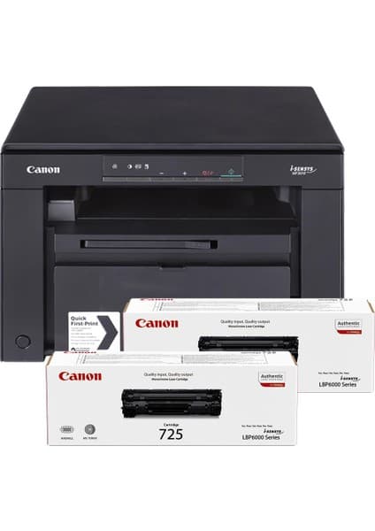 Canon MF3010 Siyah Beyaz Lazer Yazıcı/Fotokopi+Tarama + 2x CRG 725 (Canon Eurasia Garantili)