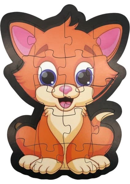 Farbu Oyuncak Ahşap Kedi Puzzle 19 Parça Arka Yüzü Hikayeli Yapboz