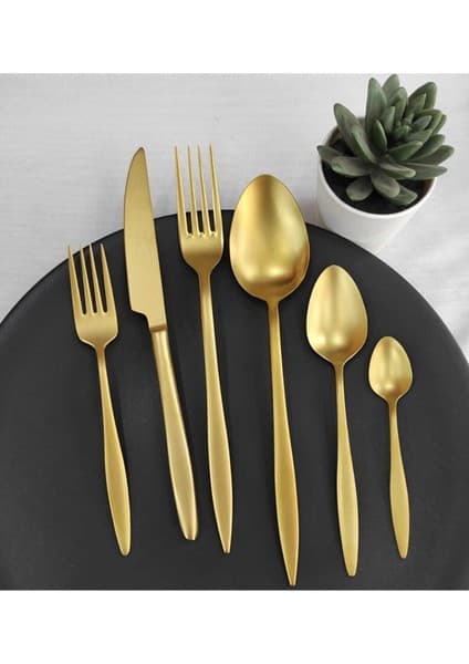 DMR Life Yakut Mat Gold Çatal Kaşık Bıçak Seti 18 Parça 6 Kişilik