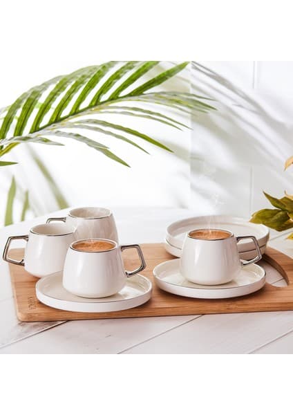 Karaca Saturn Platin 6 Kişilik Kahve Fincanı Takımı 100 ml Porselen Beyaz Desensiz Kulplu
