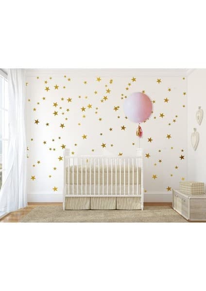 Hepsi Tedarik Dekoratif 150 Adet Çeşitli Boyutlarda Altın Sarısı Yıldız Sticker Çocuk Odası Stickerları 3-4-5cm Gold