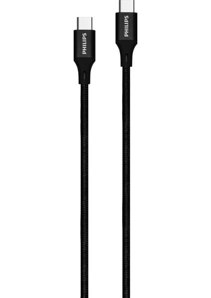Philips DLC5531C/00 Type-C To Type-C 1.2m, Pd, 480 Mbps, Siyah Örgülü Şarj ve Data Kablosu