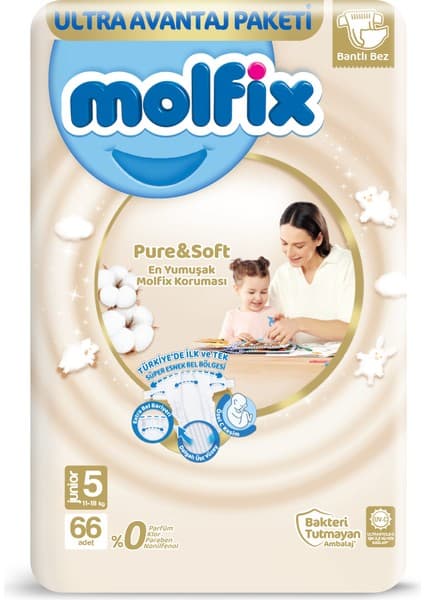 Molfix Pure Soft Bebek Bezi 5 Beden Junior 66 Adet