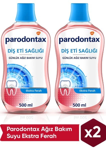 Parodontax Ağız Bakım Suyu 2×500 ml Mikrop Koruması Nane Ferahlığı ile Uzun Süre Ferah Nefes
