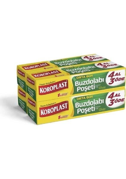 Koroplast Orta Boy Buzdolabı Poşeti 4Al3Öde, Orta Boy 80'li Buzdolabı Torbası, Sızdırmaz 20'li Dolap Poşeti, Meyve, Sebze, Yemek, Gıda Saklama Torbası
