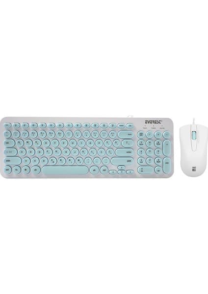 Everest KM-01K Turkuaz USB Yuvarlak Tuşlu 3D Mouse Combo LC Layout Klavye + Mouse Set