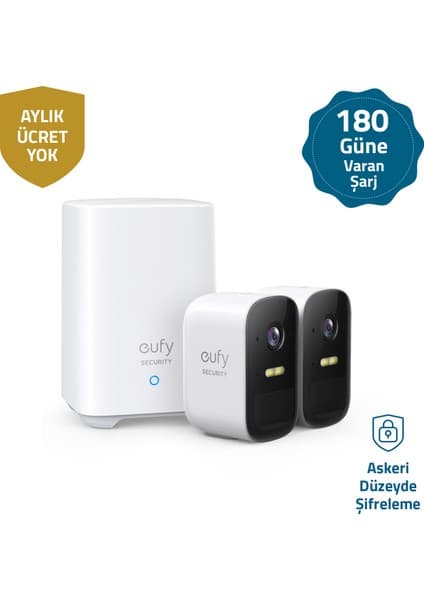 Eufy Security Eufycam 2C Kablosuz Akıllı Güvenlik ve 1080p Kamera Sistemi 2 Kamera 1 Ana Ünite Kiti - Apple HomeKit Uyumlu T8831