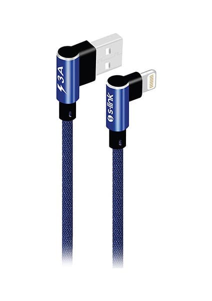 S-Link Swapp SW-C657 3A - 15cm iPhone Uyumlu Lightning Lacivert Kılıflı Metal -L- Kablo