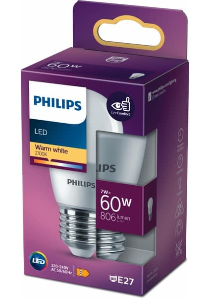 Philips LED Buzlu Ampul 7W 806 Lumen 2700K Sarı Işık P48 E27 Duy (60W Eşleniği)
