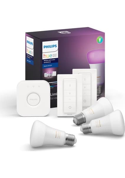 Philips Hue Renkli Akıllı Başlangıç Seti 3'lü Kumandalı E27 Bluetooth