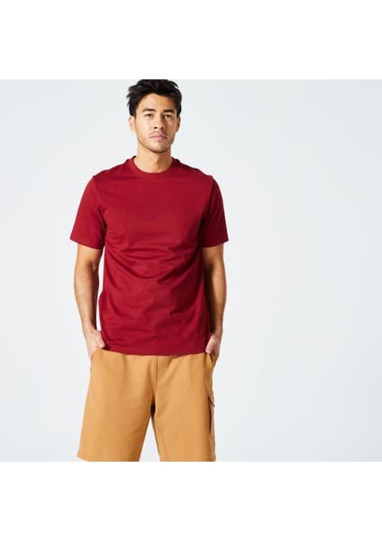 Decathlon Domyos Erkek Kırmızı / Bordo Regular Spor Tişörtü 500 Essentials - Fitness