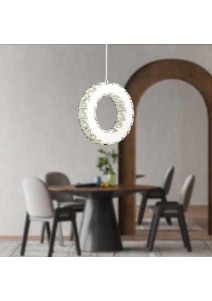Apliqa Akanay Tekli Krom Ledli 3 Renkli Sarkıt Kristalli Taşlı Modern Tasarım Led Kristal Top Salon Avize