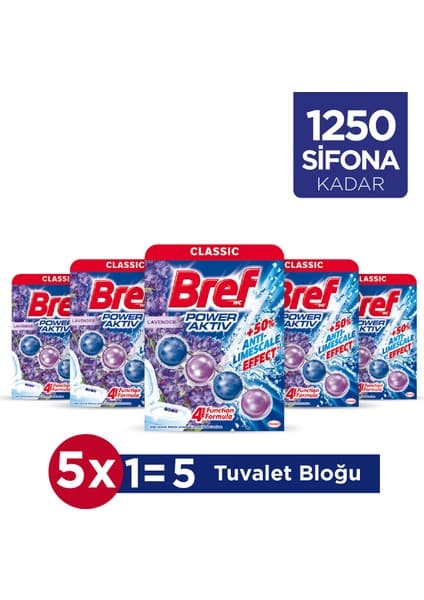 Bref Power Aktiv Katı Tuvalet Bloğu 5 Adet Lavanta Tekli (5'li Set)