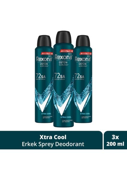 Rexona Men Erkek Sprey Deodorant Xtra Cool 72 Saat Kesintisiz Üstün Koruma 200 ml x3