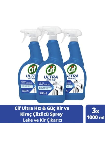 Cif Ultra Hız & Güç Kireç Sökücü Sprey 1000 ml X3 Leke ve Kir Çıkarıcı Beyaz Sıvı Detarjan