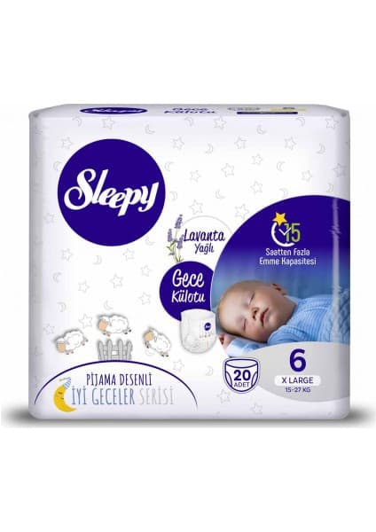 Sleepy Gece Külotu Lavanta Yağlı Xlarge 6 Beden 20 Adet