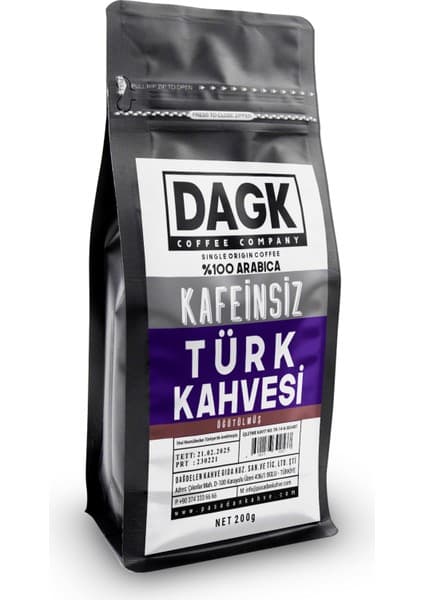 Dagk Kafeinsiz Türk Kahvesi 200 gr ( Water Proses)