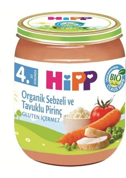 Hipp Organik Kavanoz Maması 125 gr 0-6 Ay Bebekler İçin Sebze ve Tavuklu Pirinç Püresi
