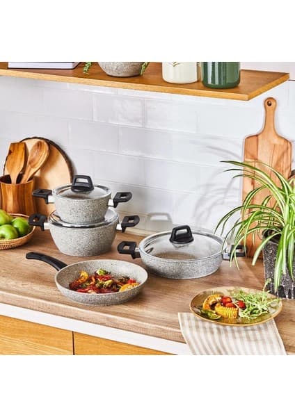 Emsan 7 Parça Derin Tencere Seti Granit Kaplama 18-22-26 cm Ergonomik Saplı Kolay Temizlenir