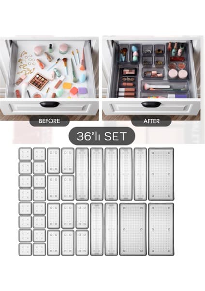 Meleni Home 36 Parça Mega Set Modüler Makyaj Organizer - Takı Aksesuar Düzenleyici Set Siyah