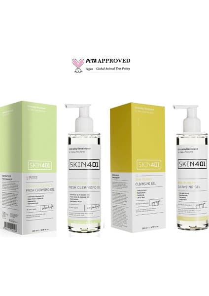 Skin401 Çift Aşamalı Yüz Temizleme Rutini Karma Cilt Tipleri İçin 200ml Temizleyici Set