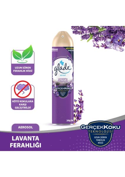 Glade 300 ml Lavanta Ferahlığı Aerosol Oda Spreyi Hafif Özellik ile Uzun Süreli Ferahlık Sağlar