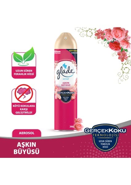 Glade Aerosol Oda Spreyi Aşkın Büyüsü Ferahlatıcı Çiçek Kokusu 300 ml Uzun Etkili
