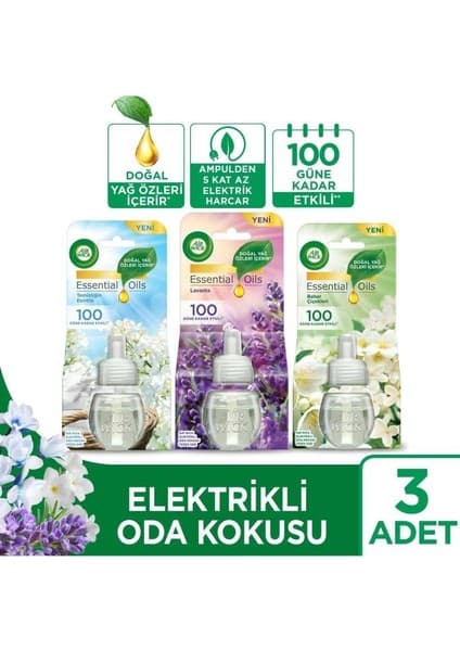 Air Wick Elektrikli Oda Kokusu Yedek Şişe Seti X3 ( 1 Bahar Çiçekleri - 1 Temizliğin Esintisi - 1 La