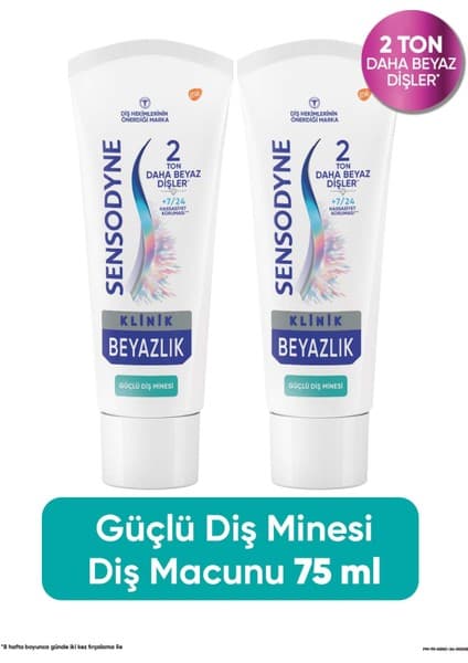 Sensodyne Klinik Beyazlık Güçlü Diş Minesi Diş Macunu 75 ml x 2 Adet