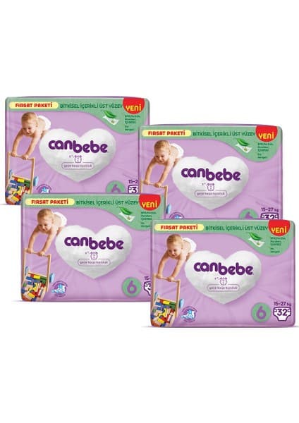 Canbebe Bebek Bezi Fırsat Paketi 6 Beden Xl (15-27 Kg) 32 Li x 4 Adet