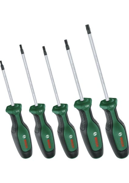 Bosch Torx Tornavida Seti 5 Parça S2 Çelik Materyal ile Ergonomik Tasarım ve Yumuşak Kavrama