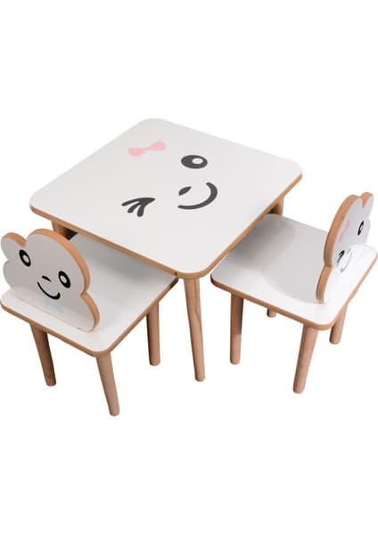 webkapinda Ahşap Çocuk Masa Sandalye Takımı 2 Sandalye 1 Masa Kız Stickerlı