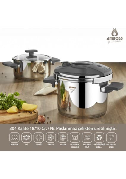 Amboss Enio Matik 4 Parça Paslanmaz Çelik Düdüklü Tencere Seti 4lt+6lt - ENİ 8699