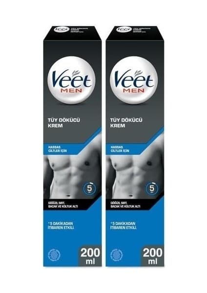 Veet Men 200 ml X 2 Tüy Dökücü Krem Hassas Ciltler İçin Kesik Çizik Yapmadan Etkili