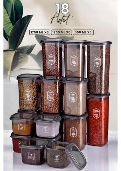 Kitchen Life 18'li Süper Saklama Kabı Seti 1750ML 1200ML 550ML BPA İçermeyen Şeffaf Tasarım