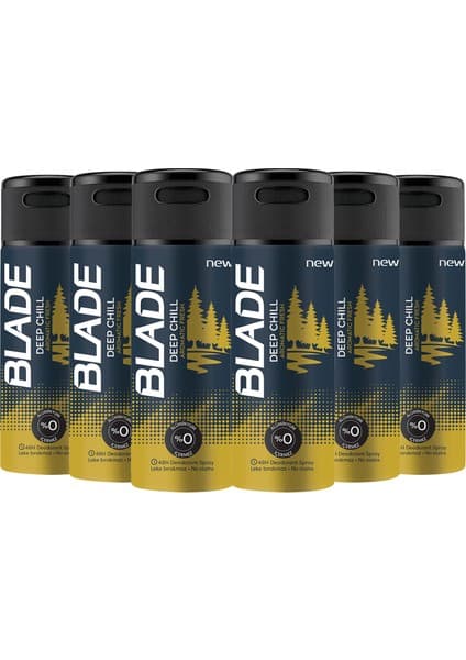 Blade Deep Chill Erkek Alüminyumsuz Deodorant 6x150 Ml Hızlı Kurur,Leke Bırakmaz