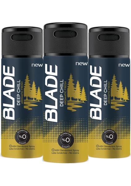 Blade Deep Chill Erkek Alüminyumsuz Deodorant 3x150 Ml Hızlı Kurur,Leke Bırakmaz