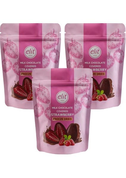 Elit Çikolata Sütlü Çikolata Kaplı Freeze Dried Bütün Çilek Draje 80G 3lü Set (3X80G)
