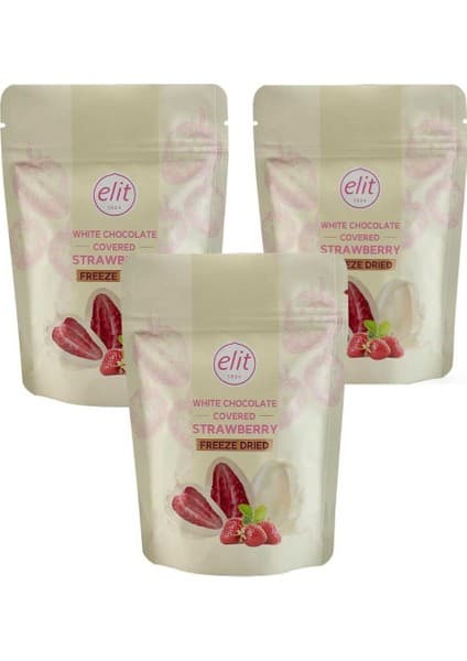 Elit Çikolata Beyaz Çikolata Kaplı Freeze Dried Bütün Çilek Draje 80G 3lü Set (3X80G)